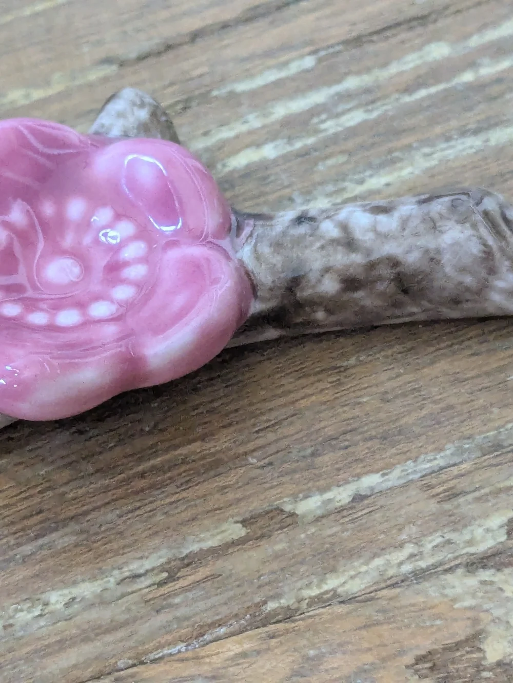 Source Unknown Pink Glass Flower Chopstick Rest with Green Accent